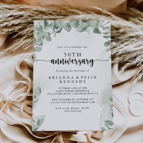Classic Eucalyptus 50th Wedding Anniversary   Invitation