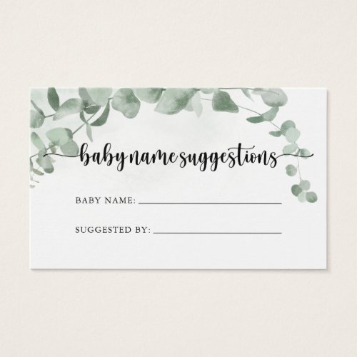 Classic Eucalyptus Baby Name Suggestions Card