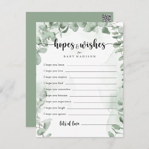 Classic Eucalyptus Baby Shower Hopes  Wishes Card
