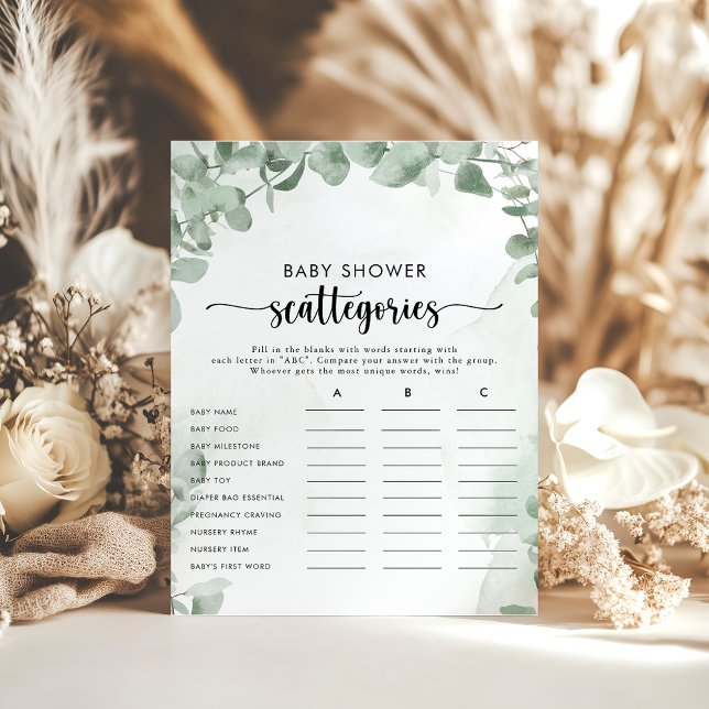 Classic Eucalyptus Baby Shower Scattegories Game  (Creator Uploaded)