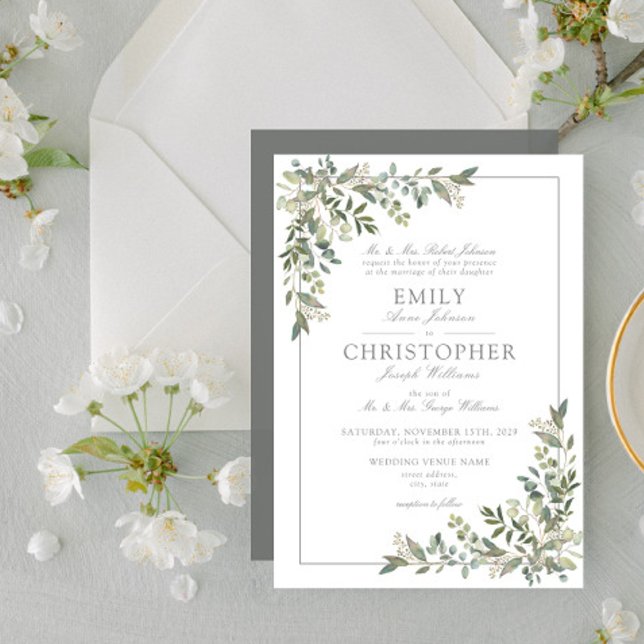 Classic Eucalyptus Botanical Sage Green Wedding Invitation (Creator Uploaded)