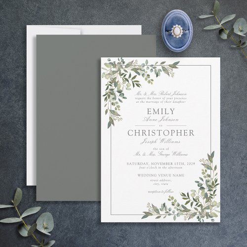 Classic Eucalyptus Botanical Sage Green Wedding Invitation