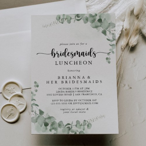 Classic Eucalyptus Bridesmaids Luncheon Shower  Invitation
