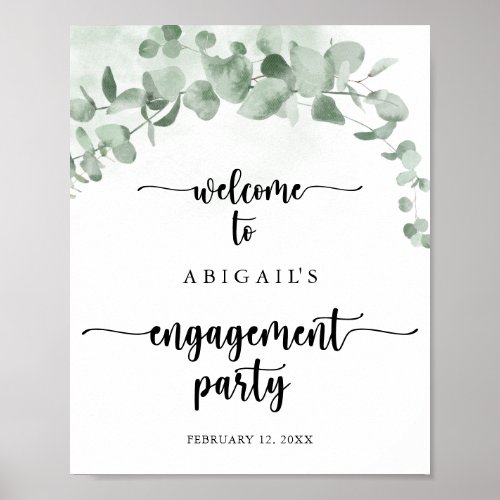 Classic Eucalyptus Engagement Party Welcome   Poster