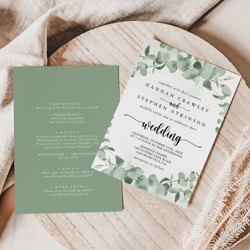 Classic Eucalyptus Foliage Front  Back Wedding Invitation