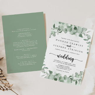 Classic Eucalyptus Foliage Front & Back Wedding Invitation