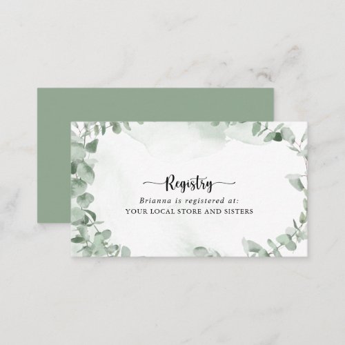 Classic Eucalyptus Foliage Wedding Gift Registry  Enclosure Card