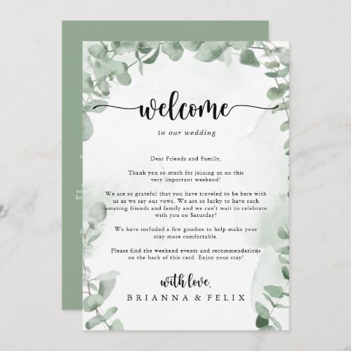 Classic Eucalyptus Foliage Wedding Welcome Letter
