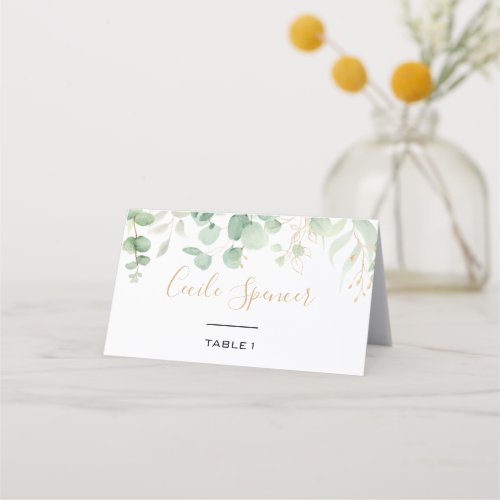 Classic Eucalyptus Gold Leaf Formal Wedding  Place Card