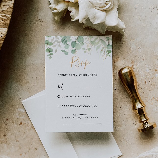 Classic Eucalyptus Gold Leaf Wedding RSVP Card (Creator Uploaded)