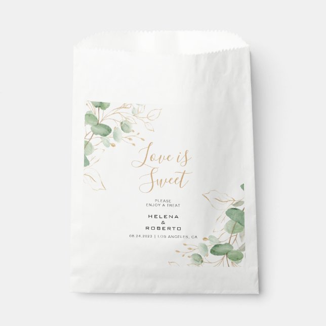 Classic Eucalyptus Gold Love is Sweet Wedding  Favor Bag (Front)