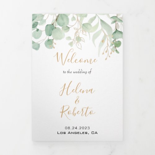 Classic Eucalyptus Gold Trifold Wedding Program