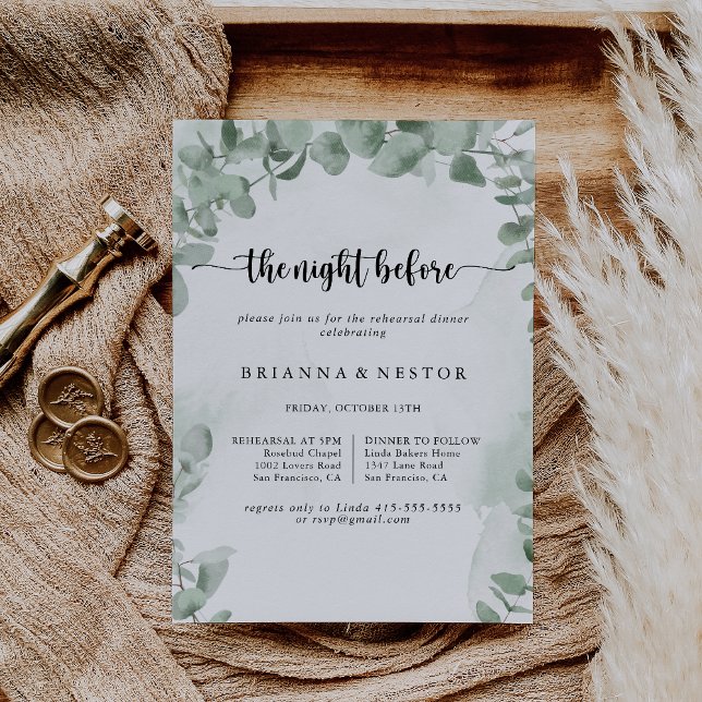 Classic Eucalyptus Night Before Rehearsal Dinner  Invitation (Creator Uploaded)