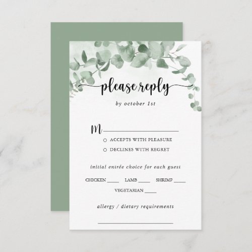 Classic Eucalyptus Wedding Menu Choice RSVP