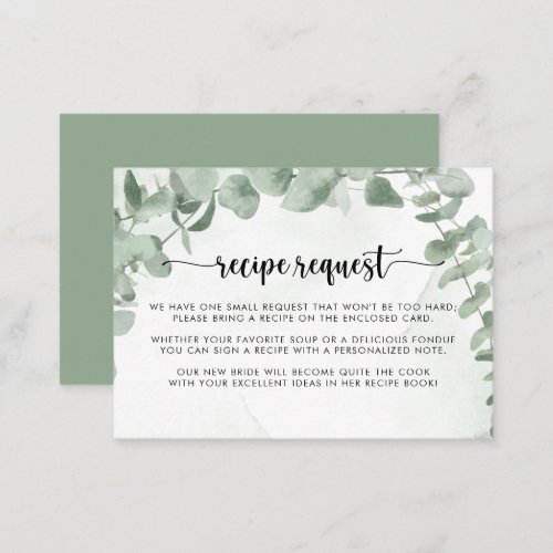 Classic Eucalyptus Wedding Recipe Request   Enclosure Card