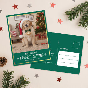 Classic Evergreen Cute Dog Photo Merry Christmas Holiday Postcard