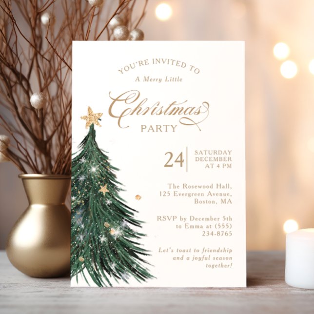 Classic Evergreen Gold Christmas Party Invitation (Creator Uploaded)