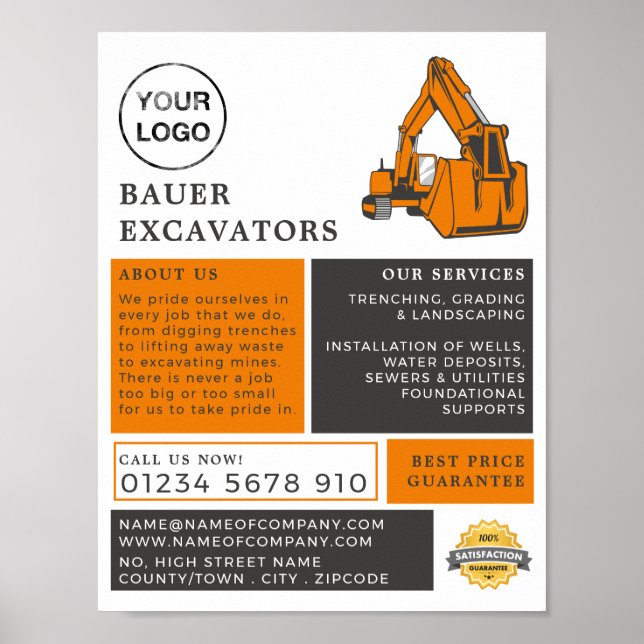 Classic Excavator, Builders Advertising Poster (Front)