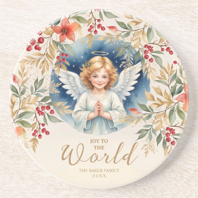 Classic Exquisite Christmas Victorian Angel Xmas Coaster (Front)