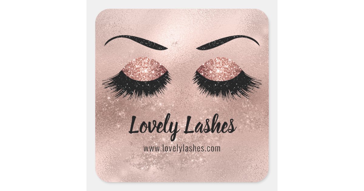 Classic Eye Lashes Rose Gold Sparkle Glitter Logo Square Sticker | Zazzle.com