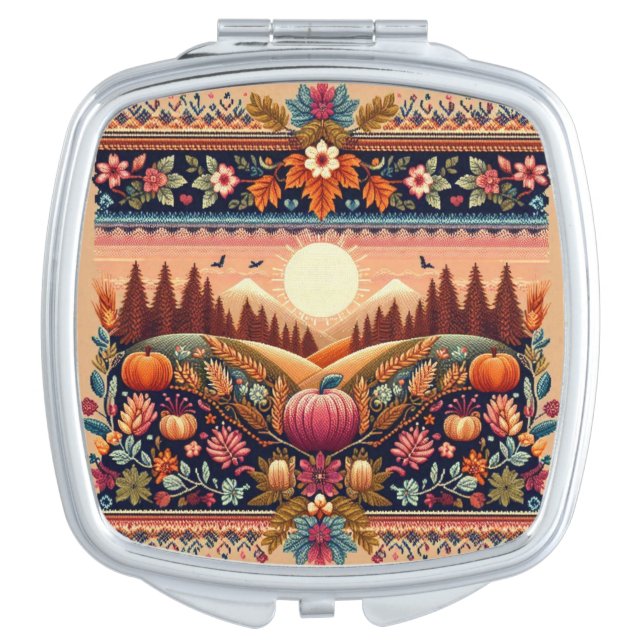 Classic Fair Isle Fall/Autumn Compact Mirror (Front)