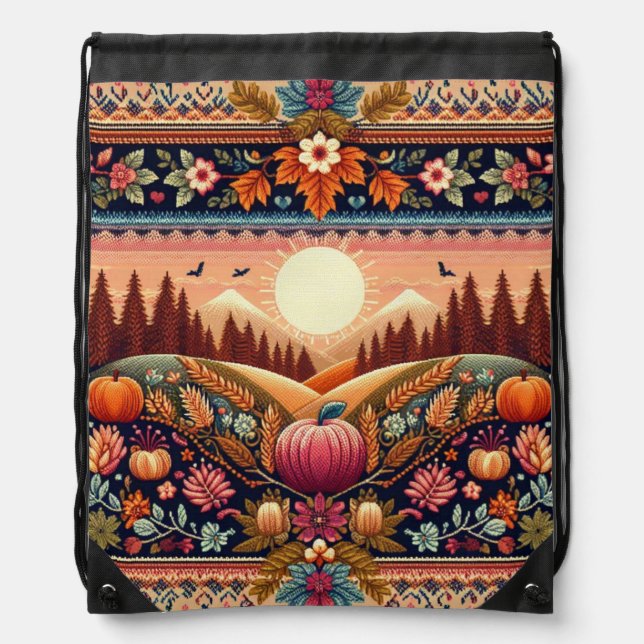 Classic Fair Isle Fall/Autumn Drawstring Bag (Front)