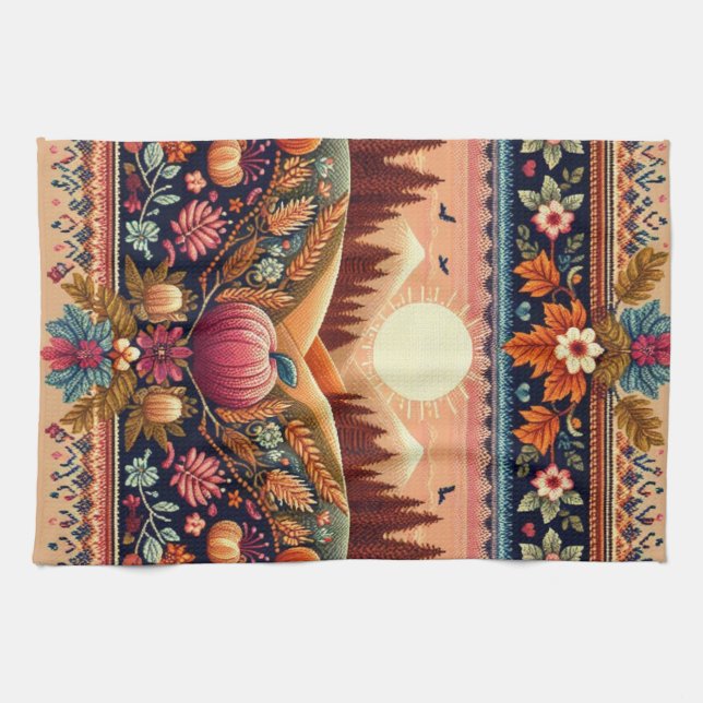 Classic Fair Isle Fall/Autumn Kitchen Towel (Horizontal)