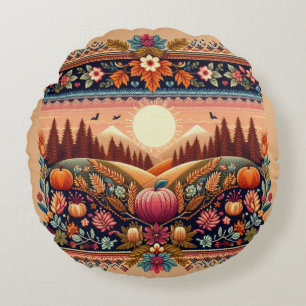 Classic Fair Isle Fall/Autumn Round Pillow