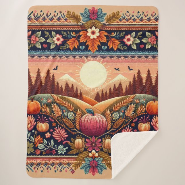 Classic Fair Isle Fall/Autumn Sherpa Blanket (Front)