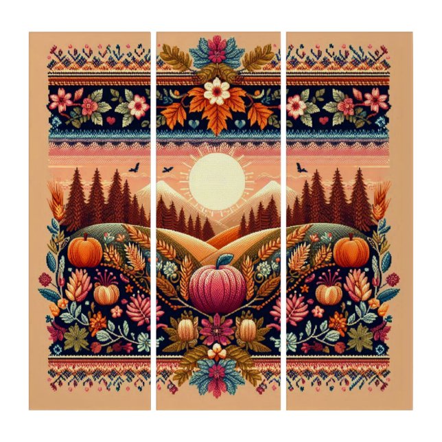 Classic Fair Isle Fall/Autumn Triptych (Front)