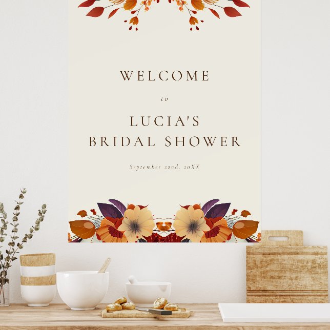 Classic Fall Dry Wildflower Bridal Shower Welcome Poster (Kitchen)