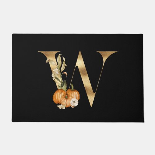 Classic Fall Monogram W with Pumpkins  Doormat