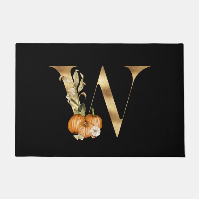Classic Fall Monogram W with Pumpkins  Doormat (Front)