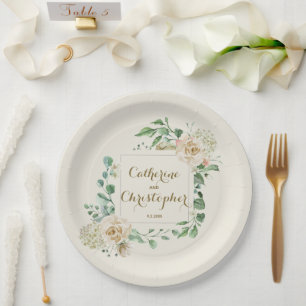 Classic Fall Winter Boho Floral Wedding Paper Plates