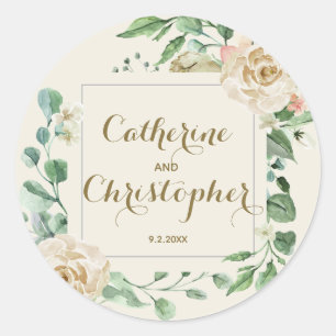 Classic Fall Winter Boho Floral Wedding  Round Sticker