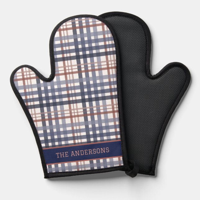 Classic Family Blue & Burgundy Plaid Pattern Oven Mitt (Front/Back)