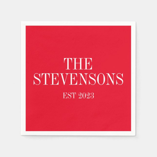 Classic Family Last Name Est Date Holiday Red Napkins (Front)