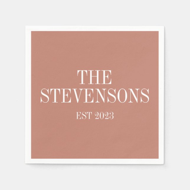 Classic Family Last Name Est Date Terracotta Napkins (Front)