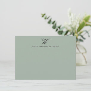 Classic Family Monogram Minimalist Wedding Sage Note Card