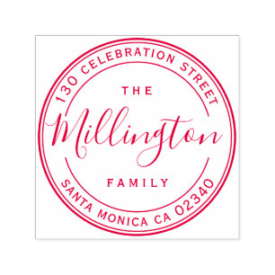 Classic Family Name Script Round Return Address Self-inking Stamp