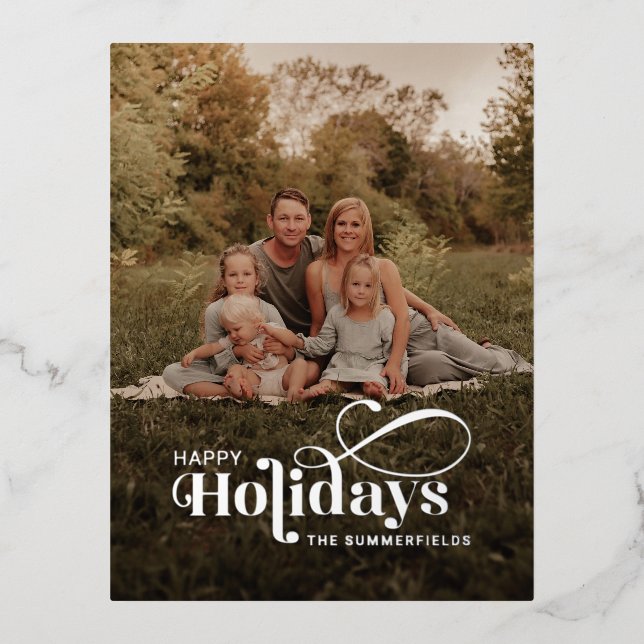 Classic Family Photo Christmas Foil Holiday Postcard (Front)