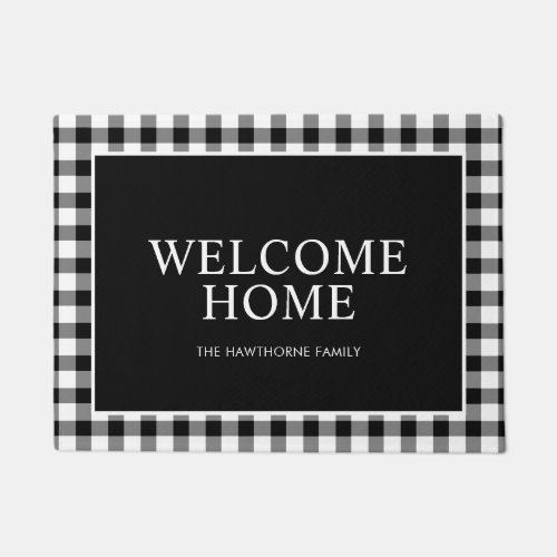 Classic Family Welcome Home Black Plaid Doormat