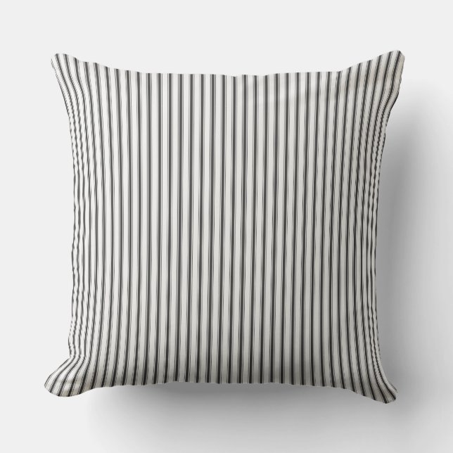 Classic Farmhouse Vintage Ticking Stripe Zipper Throw Pillow (Front)