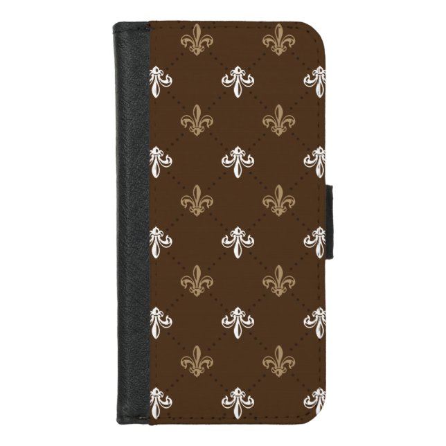 Classic Fashion Fleur-de-lis Brown Pattern iPhone Wallet Case (Front)