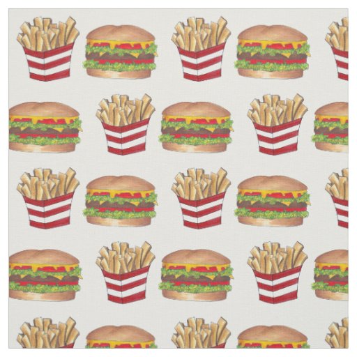 Classic Fast Food Pairing Burger and French Fries Fabric