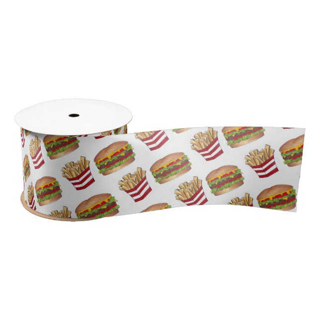 Classic Fast Food Pairing Burger and French Fries Satin Ribbon (Spool)