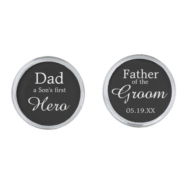 Classic Father of the Groom Sons First Hero Custom Cufflinks (Front)