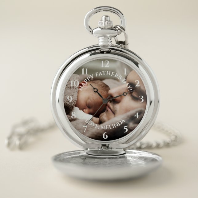 Classic Fathers Day Photo Personalized Message Poc Pocket Watch (Inside)
