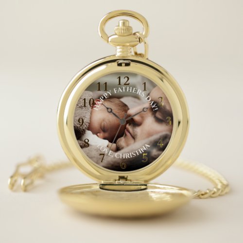 Classic Fathers Day Photo Personalized Message Pocket Watch