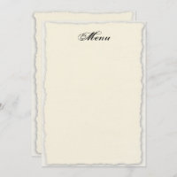 4 X 9 Menu Cards, Deckle Edge Card, Handmade Paper, Wedding Invitations,  Wedding Menu 